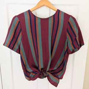 Madewell Red Short Sleeve Tie Front Blouse